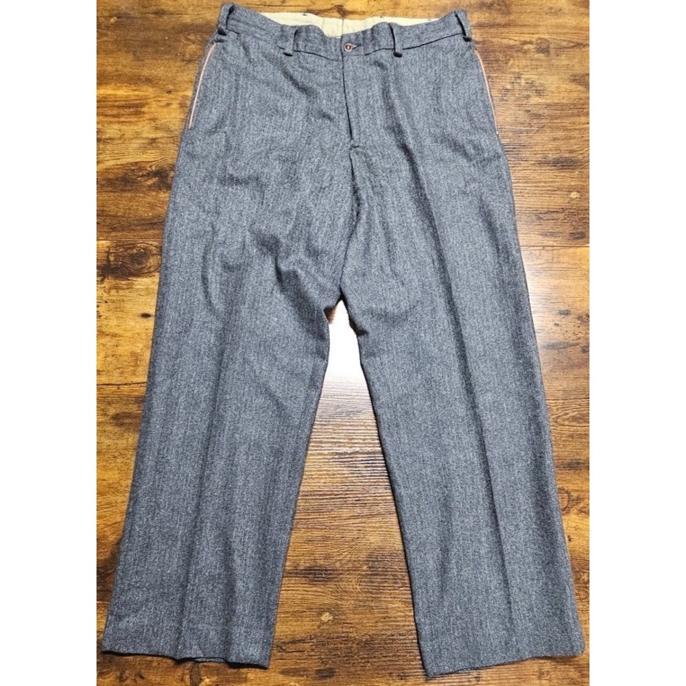 Bills Khakis Gray Cuffed Wool Pleated Trousers Pants Men's 33x30 USA 50s Style